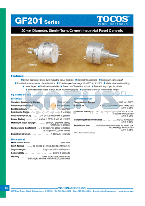 GFP20120FB105K datasheet - 20mm Diameter, Single-Turn, Cermet Industrial Panel Controls