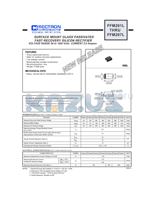 FFM201L datasheet - SURFACE MOUNT GLASS PASSIVATED FAST RECOVERY SILICON RECTIFIER VOLTAGE RANGE 50 to 1000 Volts CURRENT 2.0 Ampere