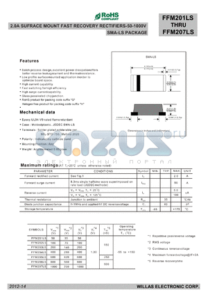 FFM201LS datasheet - 2.0A SUFRACE MOUNT FAST RECOVERY RECTIFIERS-50-1000V