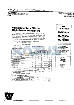 MJ15015 datasheet - COMPLEMENTARY SILICON HIGH - POWER TRANSISTORS