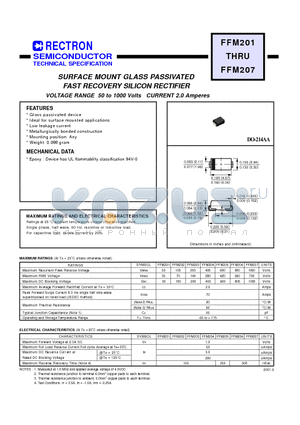 FFM203 datasheet - SURFACE MOUNT GLASS PASSIVATED FAST RECOVERY SILICON RECTIFIER (VOLTAGE RANGE 50 to 1000 Volts CURRENT 2.0 Amperes)