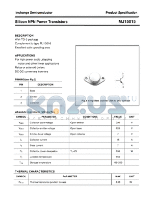 MJ15015 datasheet - Silicon NPN Power Transistors