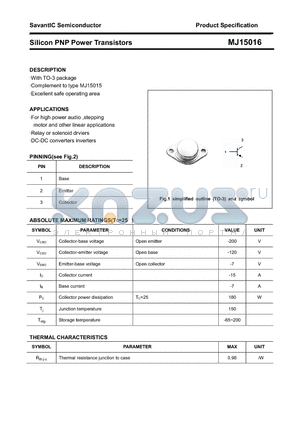 MJ15016 datasheet - Silicon PNP Power Transistors