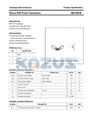 MJ15016 datasheet - Silicon PNP Power Transistors