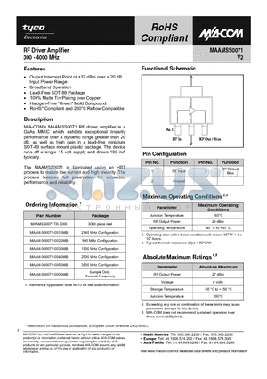 MAAMSS0071TR-3000 datasheet - RF Driver Amplifier 300 - 4000 MHz