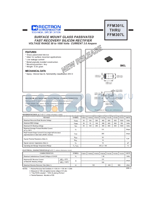 FFM306L datasheet - SURFACE MOUNT GLASS PASSIVATED FAST RECOVERY SILICON RECTIFIER VOLTAGE RANGE 50 to 1000 Volts CURRENT 3.0 Ampere