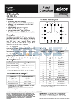 MAAMSS0072TR-3000 datasheet - RF Driver Amplifier 250 - 4000 MHz