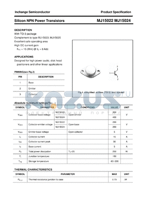 MJ15022 datasheet - Silicon NPN Power Transistors