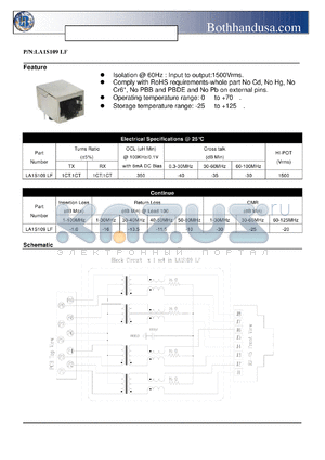 LA1S109LF datasheet - SINGLE RJ45 CONNECTOR MODULE WITH INTEGRATED 1000 BASE-T MAGNETICS