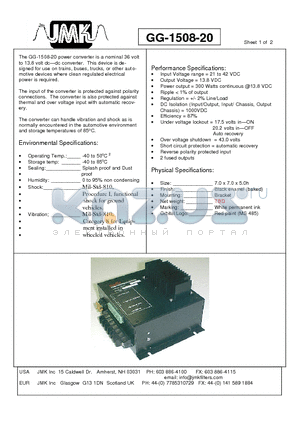 GG-1508-20 datasheet - The GG-1508-20 power converter is a nominal 36 volt to 13.8 volt dc-dc converter.
