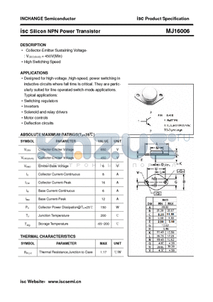 MJ16006 datasheet - isc Silicon NPN Power Transistor