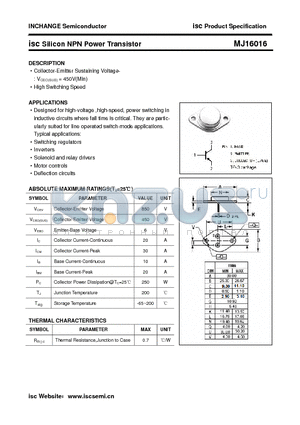 MJ16016 datasheet - isc Silicon NPN Power Transistor