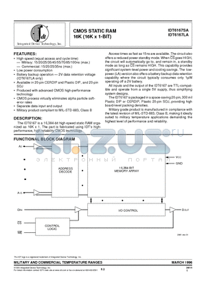 IDT6167LA70DB datasheet - CMOS STATIC RAM 16K (16K x 1-BIT)