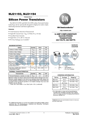 MJ21193G datasheet - Silicon Power Transistors