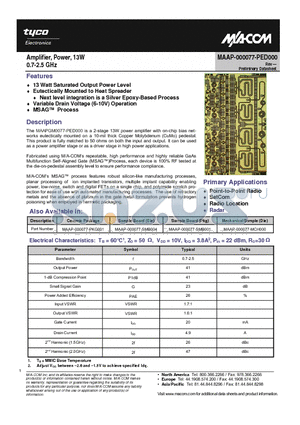 MAAP-000077-PED000 datasheet - Amplifier, Power, 13W 0.7-2.5 GHz