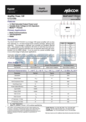 MAAP-000077-PKG001 datasheet - Amplifier, Power, 13W 0.7-2.5 GHz