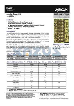 MAAP-000076-SMB004 datasheet - Amplifier, Power, 16W 1.3-2.5 GHz