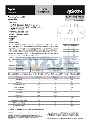 MAAP-000078-SMB004 datasheet - Amplifier, Power, 12W 2.0-6.0 GHz