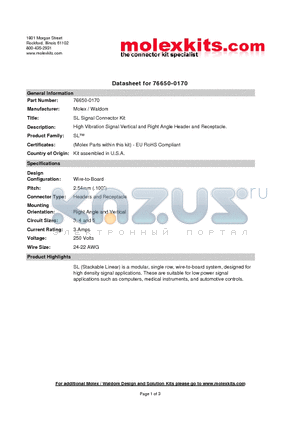 70553-0003 datasheet - High Vibration Signal Vertical and Right Angle Header and Receptacle.