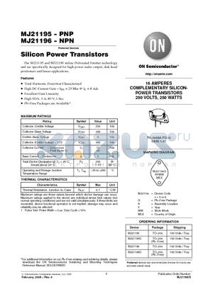 MJ21196G datasheet - Silicon Power Transistors