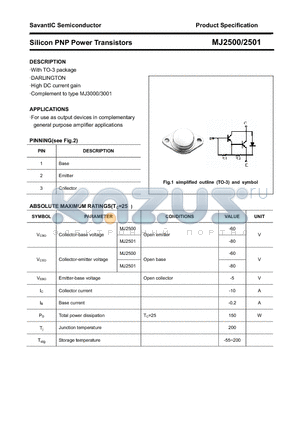 MJ2500 datasheet - Silicon PNP Power Transistors