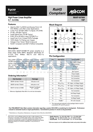 MAAP-007899-001SMB datasheet - High Power Linear Amplifier 5.7 - 5.9 GHz