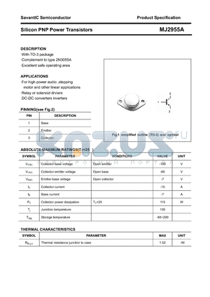 MJ2955A datasheet - Silicon PNP Power Transistors