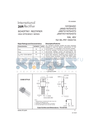 JANS1N7045T3 datasheet - SCHOTTKY RECTIFIER HIGH EFFICIENCY SERIES