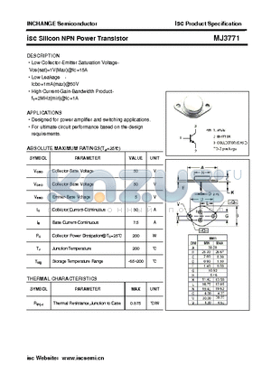 MJ3771 datasheet - isc Silicon NPN Power Transistor
