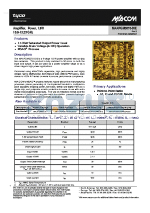 MAAPGM0070-DIE datasheet - Amplifier, Power, 1.9W 10.0-13.25 GHz