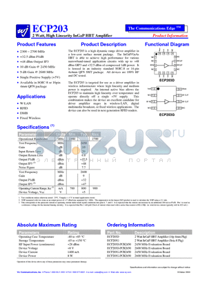 ECP203G datasheet - 2 Watt, High Linearity InGaP HBT Amplifier