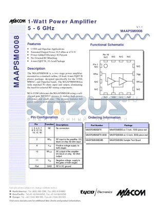 MAAPSM0008TR datasheet - 1-Watt Power Amplifier 5 - 6 GHz