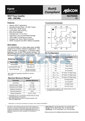 MAAPSS0066 datasheet - WDCT Power Amplifier 2400 - 2500 MHz