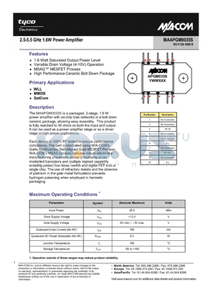 MAAPGM0035S datasheet - 2.5-5.5 GHz 1.6W Power Amplifier
