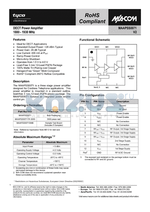 MAAPSS0071 datasheet - DECT Power Amplifier 1880 - 1930 MHz