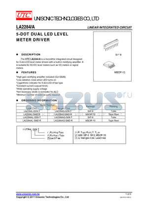 LA2284AG-G09-T datasheet - 5-DOT DUAL LED LEVEL METER DRIVER