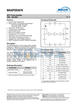 MAAPSS0076 datasheet - DECT Power Amplifier 1880 - 1930 MHz