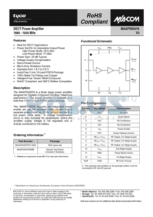 MAAPSS0076SMB datasheet - DECT Power Amplifier 1880 - 1930 MHz