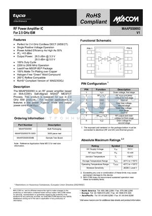 MAAPSS0093SMB datasheet - RF Power Amplifier IC For 2.5 GHz ISM