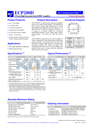 ECP200D datasheet - 2 Watt, High Linearity InGaP HBT Amplifier