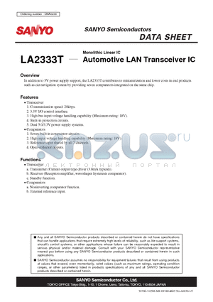 LA2333T datasheet - Monolithic Linear IC Automotive LAN Transceiver IC