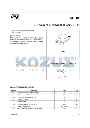 MJ802_03 datasheet - SILICON NPN POWER TRANSISTOR