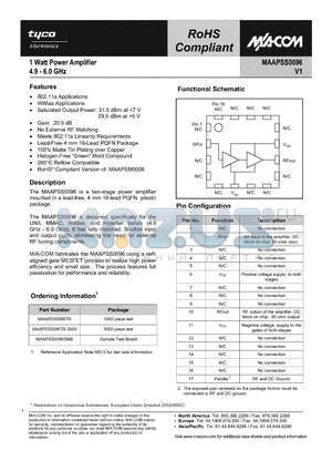MAAPSS0096SMB datasheet - 1 Watt Power Amplifier 4.9 - 6.0 GHz