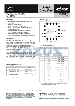 MAAPSS0103SMB datasheet - High Power Linear Amplifier 2.3 - 2.8 GHz