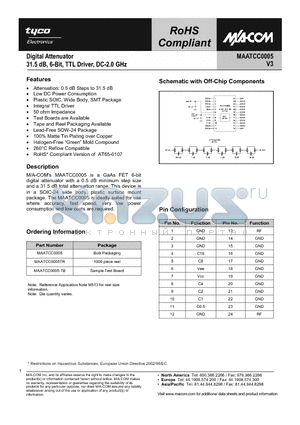 MAATCC0005 datasheet - Digital Attenuator 31.5dB, 6-Bit, TTL Driver, DC-2.0 GHz