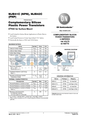 MJB42C datasheet - Complementary Silicon Plastic Power Transistors