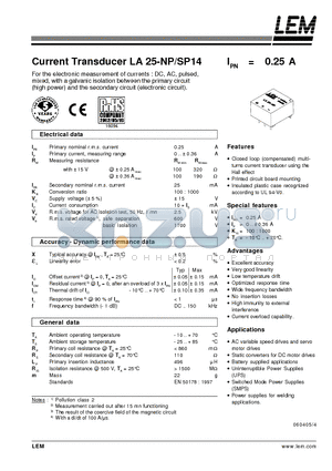 LA25-SP14_06 datasheet - Current Transducer