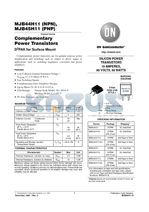 MJB44H11_05 datasheet - Complementary Power Transistors D2PAK for Surface Mount