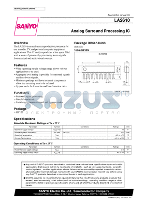 LA2610 datasheet - Analog Surround Processing IC