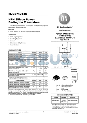 MJB5742T4G datasheet - NPN Silicon Power Darlington Transistors